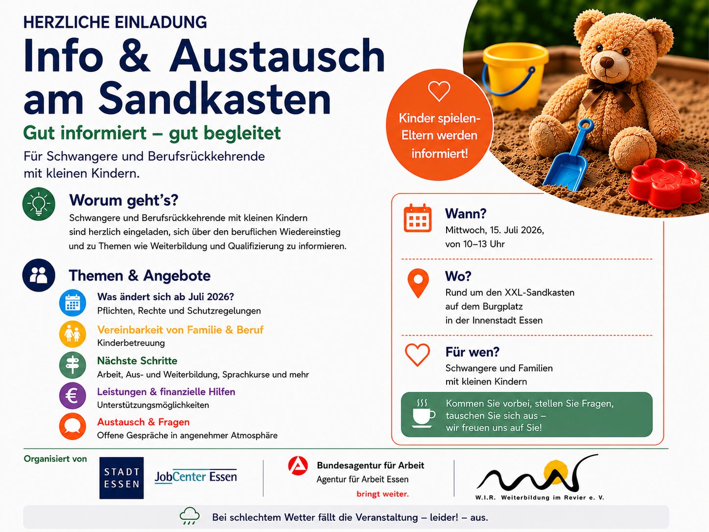 Info & Austausch am XXL-Sandkasten